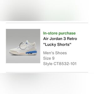 Jordan Air Jordan 3 Retro 'Lucky Shorts' White and Blue Sneakers